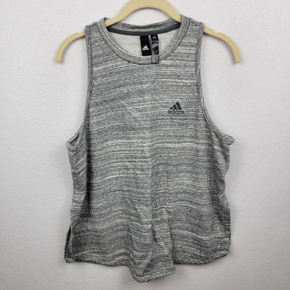 Womens Adidas Tank Top Large Grey Side Slits High Neck